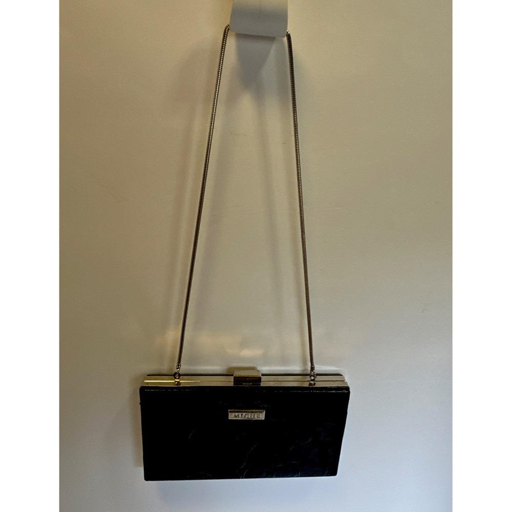 MICHE Black Hard Shell Clutch Wallet Organizer Evening Bag Handbag Purse Silver‎